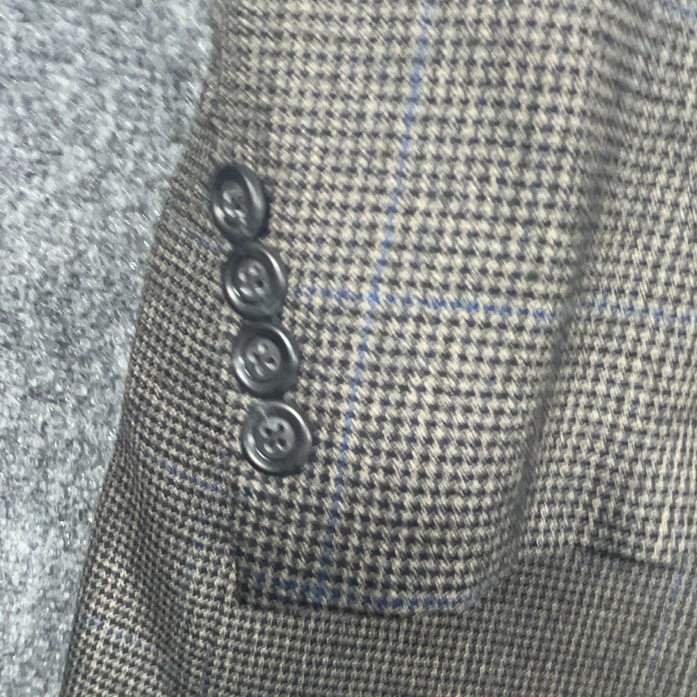 Jos A Bank‎ Tailored Fit Travelers Houndstooth Wool Blazer Men's 42R Gray Plaid - Picture 2 of 12